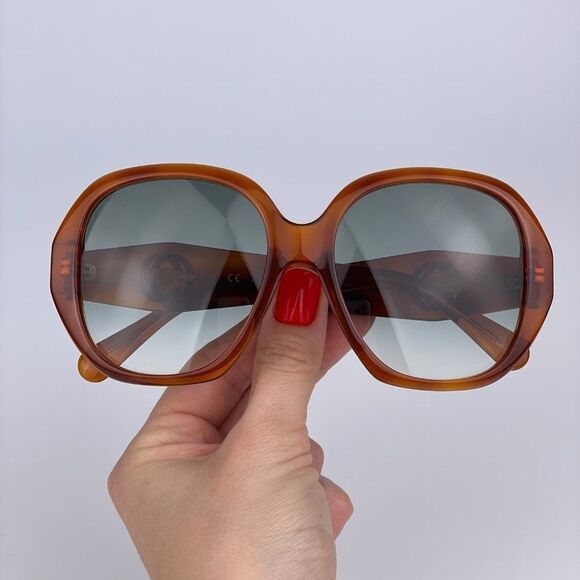? GUCCI LOGO GG0796S 003 Sunglasses Havana Gray Gradient Geometric Women